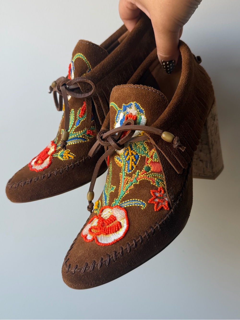 Tory Burch Huntington embroidered Suede heeled booties
